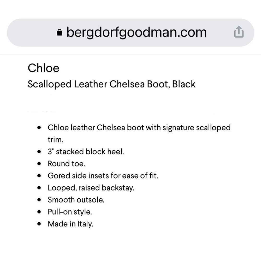Chloé scalloped leather black Chelsea ankle boots booties - Size 7.5 - Picture 8 of 8